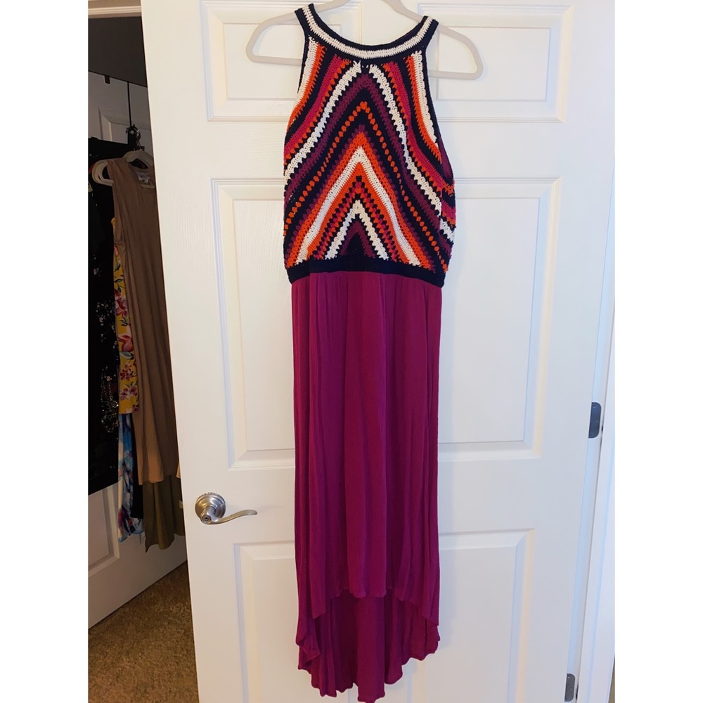 sangria brand fuchsia/multi-colored high-low dress in 12P